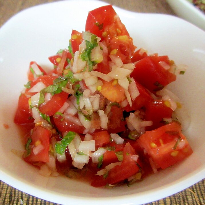 減塩レシピ角切りトマトのシソミョウガサラダ